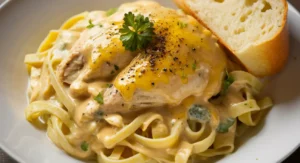 Close-up of Chicken Alfredo,