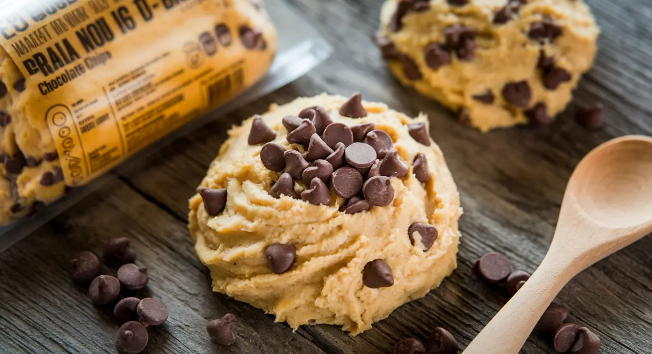 A side-by-side comparison of homemade cookie dough and store-bought cookie.