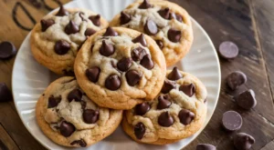 Freshly-baked Nestle chocolate chip cookies on a cooling rack.