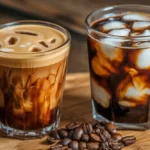 Comparison between a Shaken-Espresso and a Cold-Brew served side by side in clear glasses.