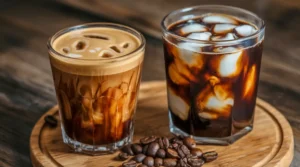 Comparison between a Shaken-Espresso and a Cold-Brew served side by side in clear glasses.