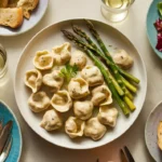 Alfredo Tortellini served ,with garlic bread ,and Caesar salad.