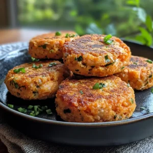 Close-up of golden-brown salmon patties cooking in a pan with a crispy texture.