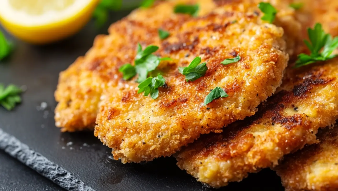 Comparison between chicken cutlets and thin-sliced chicken breasts, side by side on a wooden board.