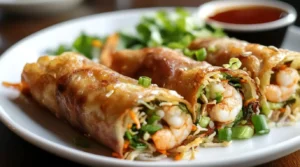 Close-up of a bowl filled with egg roll filling ingredients like cabbage, carrots, and pork.