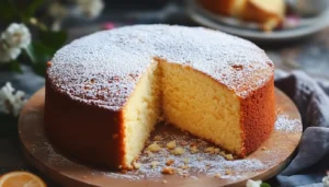 Butter cake slice next to a dense pound cake slice on a white plate.