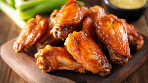 Perfectly crispy chicken wings on a restaurant plate