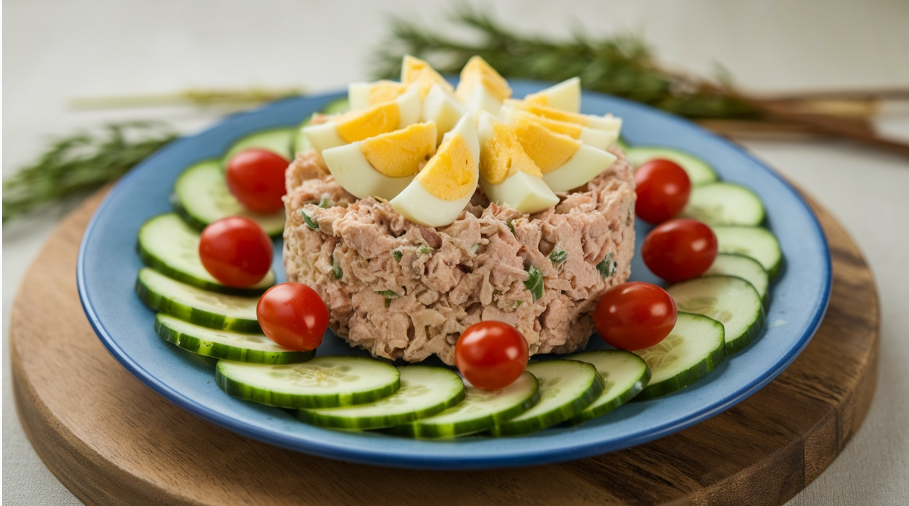 Healthy tuna salad with avocado and vegetables served in a lettuce wrap.