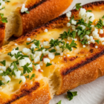 Crispy air fryer garlic bread slices with melted cheese