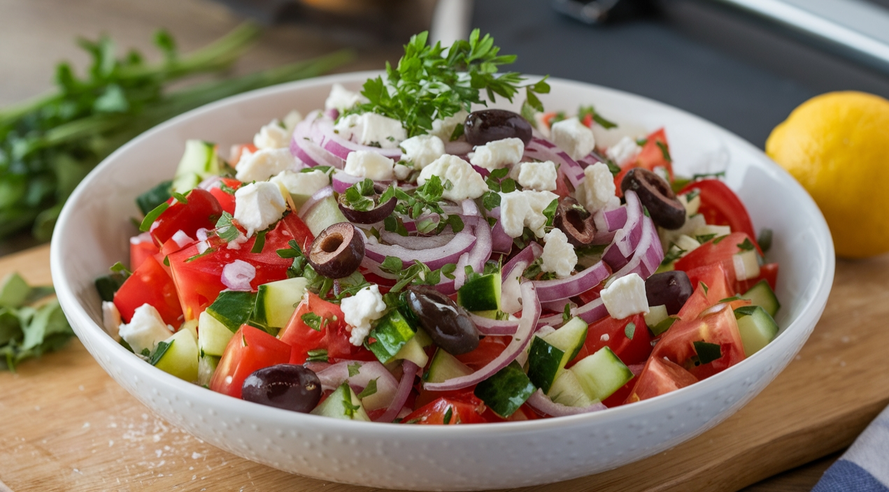 A bottle of Mediterranean salad dressing made with olive oil, lemon, and herbs.