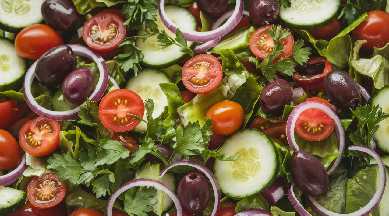 A fresh salad with spinach, avocado, quinoa, and cherry tomatoes.