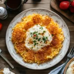 Golden, crispy hash browns frying in a pan, showcasing a perfectly crunchy texture.